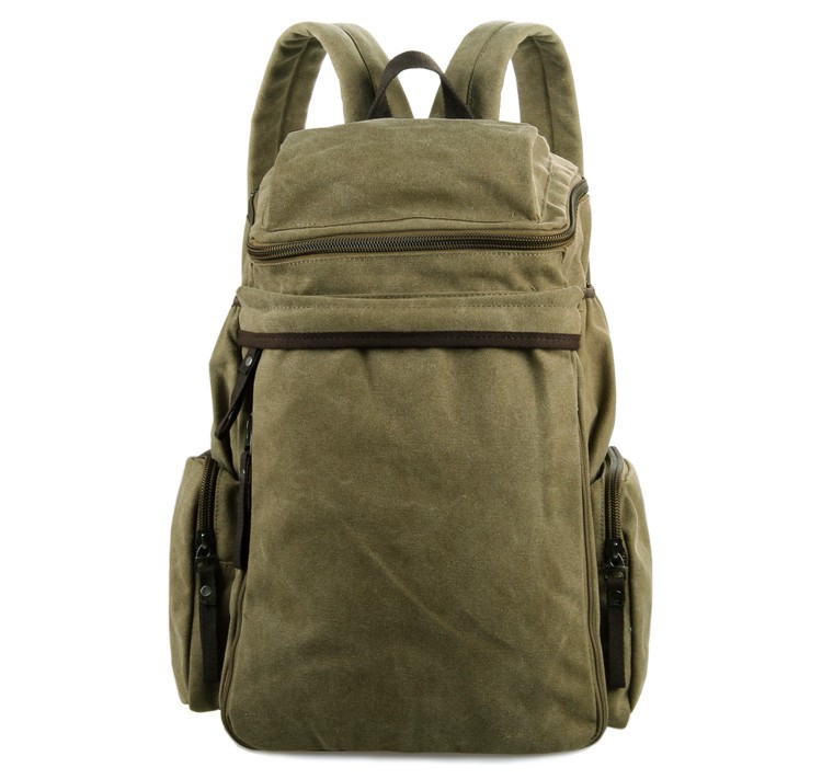 9016C Army Green Casual Canvas Men's Travel Backpack Bookbag Schoolbag Hiking Bag